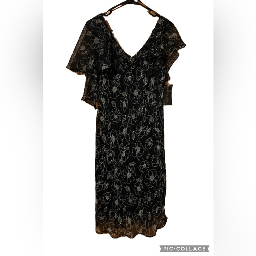 Sleeveless Componix Size 12 Sheer with lining Black floral midi dress